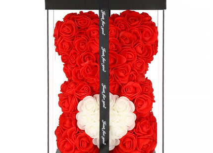 Rozen Beer | Rozenbeer | Rose Bear | Rozen Teddybeer | Liefde | Inclusief Giftbox | 25 x 17 x 16 cm | Rood / Wit