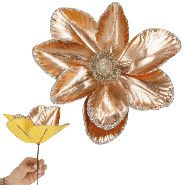 Kunstbloem - Magnolia  Kunststof -Goud- Glitters