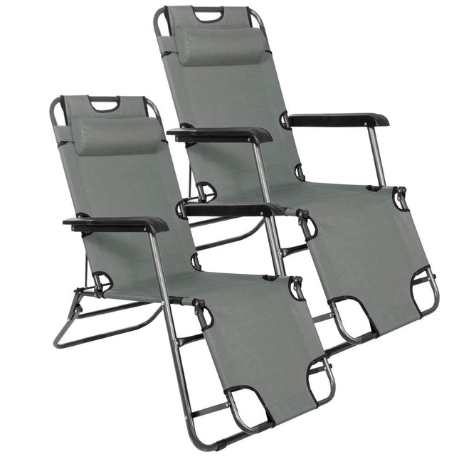 Tuinstoelen | Ligstoel | Ligbed | Verstelbaar | Inclusief Hoofdsteun | 2 Stuks | Grafiet