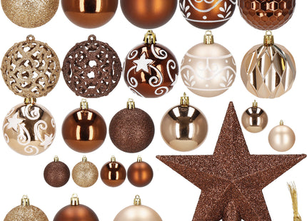 Kerstballen & Piek | 101 Stuks | Bruin/ Rose Goud