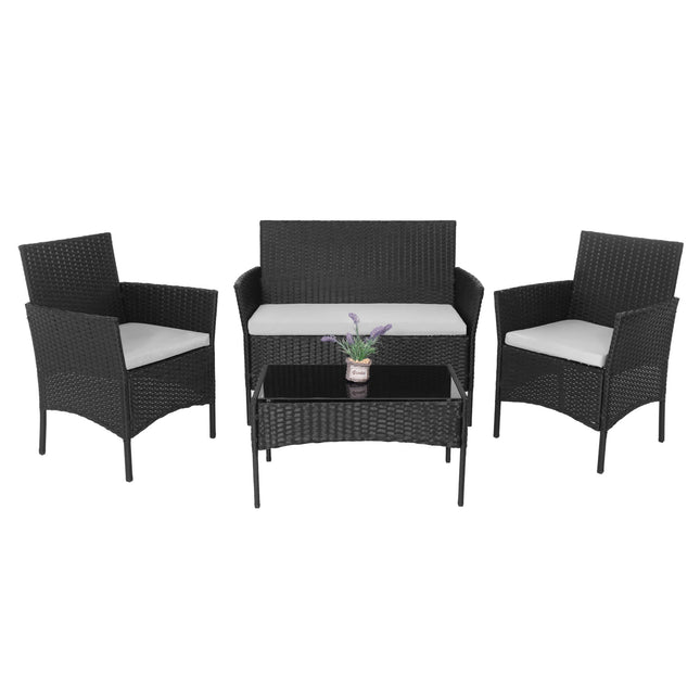 Tuinset - 4 Delig - Stoelen - Bank - Tafel - Rotan - Zwart
