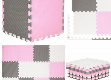 Speelmat | Speelmat Foam | Puzzelmat | 12 Puzzelstukken | 118 x 90 cm | Roze/Grijs/Wit