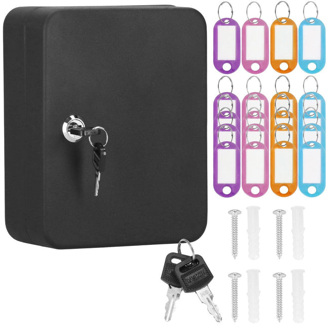 Sleutelkluis | Sleutelkast | Sleutelbox | 20 Haken | 20 x 16 x 7,5 cm | Zwart