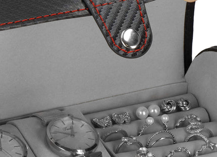 Horlogedoos - Horlogebox - Sieraden - Carbon -  Zwart  - 2 Horloges