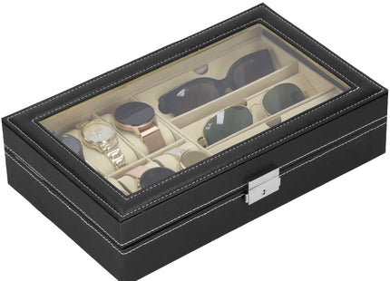 Horlogedoos - Brillendoos - Horlogebox - Opbergdoos - Zwart - Creme - 6 Horloges - 3 Brillen