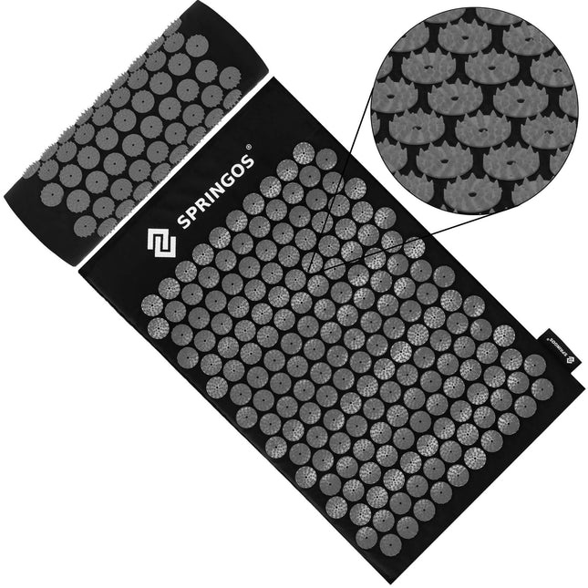 Acupressuurmat - Spijkermat - Lichaamsstimulator - Ontspanning - Massage  - Kussen - Zwart/Grijs