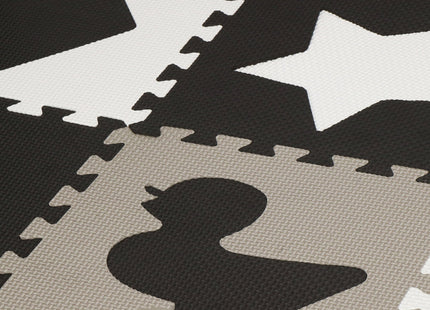 Speelmat | Speelmat Foam | Puzzelmat | Figuren | 16 Puzzelstukken | 150 x 150 cm | Zwart/Wit/Grijs