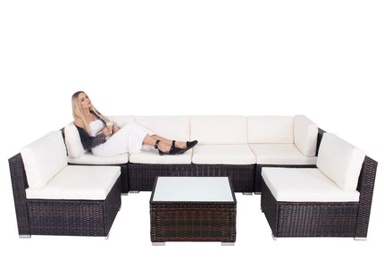 Tuinset - 6 Delig - Stoelen - Bank - Tafel - Rotan - Hoekbank - Zwart/Wit