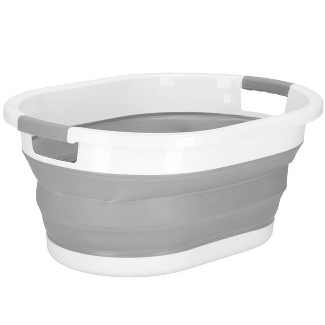 Wasmand | Opvouwbare Wasmand | Ovaal | 24L | Grijs/Wit