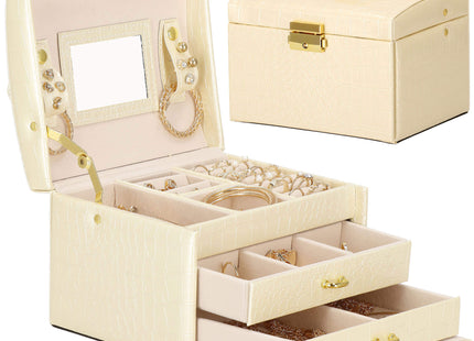 Sieradendoos -Juwelendoos - Sieradenopberger - Spiegel - Creme -17,5X14X13 CM