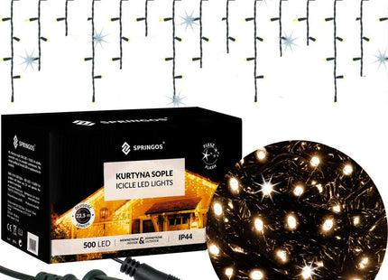 IJspegel Verlichting Buiten | 20 m + 2.5 m Snoer | 500 LED | Warm Wit | Koppelbaar | Flash