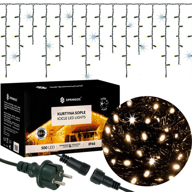 IJspegel Verlichting Buiten | 20 m + 2.5 m Snoer | 500 LED | Warm Wit | Koppelbaar | Flash