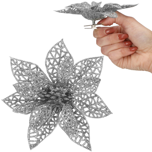 Kerstboomhanger | Met Clip | Ster van Bethlehem | Zilver Glitter | 13 Cm