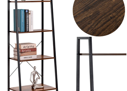 Boekenkast - Ladderrek - Rek - 4 Etages - 138x56x34 cm - 100 KG - Gepoedercoat Metaal - Donkerbruin/Zwart
