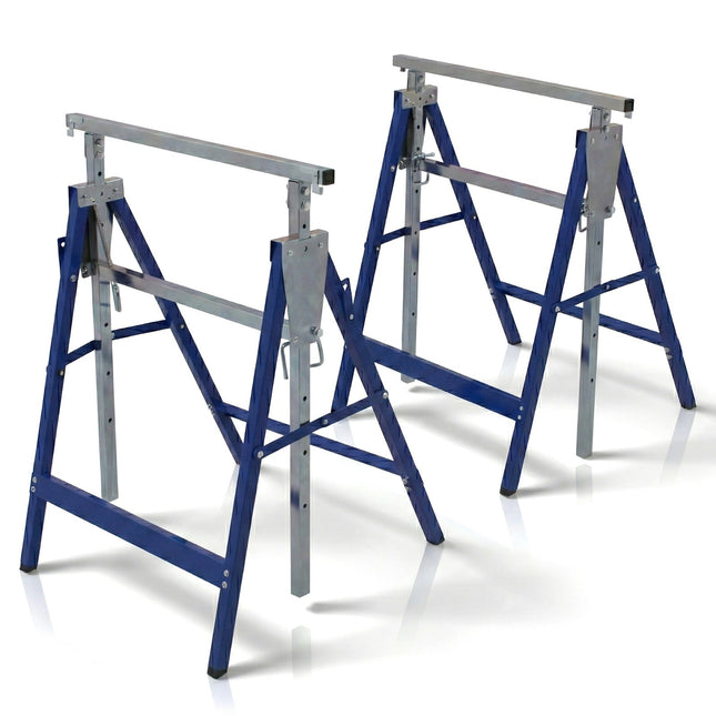 Muntel Opklapbare Schragen - Heavy-Duty - Tot 200 kg Draagvermogen - Verstelbaar - Opvouwbaar - Zwart/Blauw - Set Van 2 - 68 x 58 x 80–130 cm