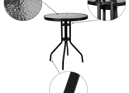 Tuintafel | 60 x 70 cm | Buitentafel | Bijzettafel Buiten | Metaal | Gehard Glas | Rond | Zwart