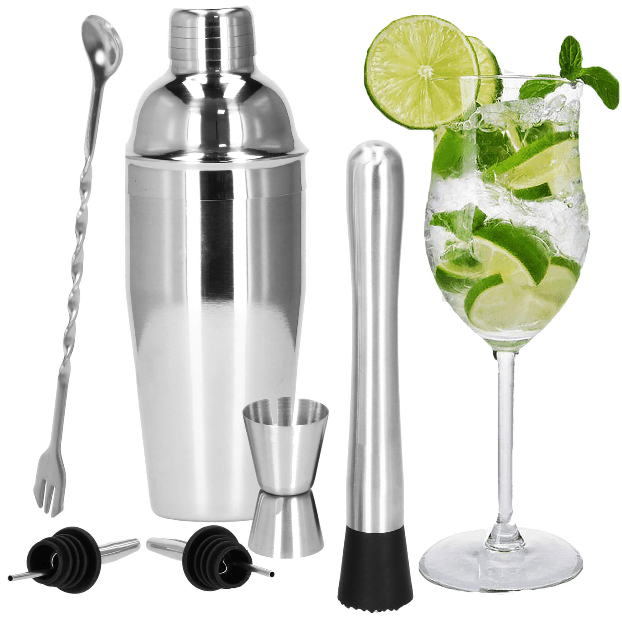 Cocktail Set | 6-Delige Cocktail Shaker Set | Cocktailset | Bartender set | RVS | Zilverkleurig