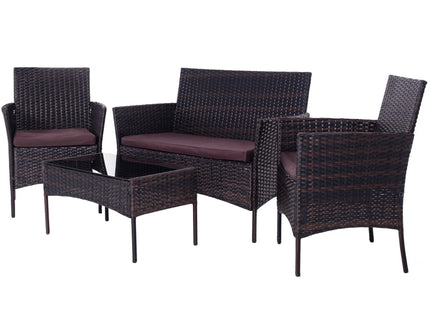 Tuinset - 4 Delig - Stoelen - Bank - Tafel - Rotan - Bruin