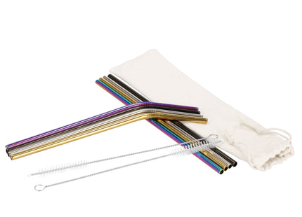 Metalen Rietjes | Herbruikbaar | RVS | Inclusief Etui & Reinigingsborstels | 8 Stuks | Multicolor