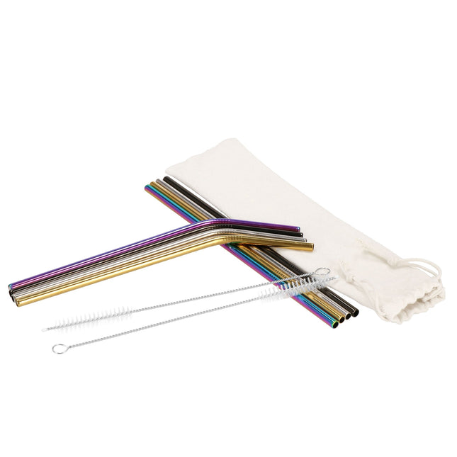 Metalen Rietjes | Herbruikbaar | RVS | Inclusief Etui & Reinigingsborstels | 8 Stuks | Multicolor