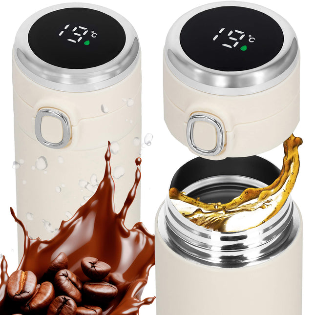 Thermosfles - Thermoskan - LCD- Display - 420 ML - RVS - Creme