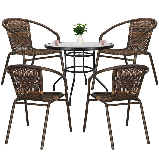 Tuinset | Balkonset | Bistroset | 3-delig | Tafel + 4 Stoelen | Zwart/Bruintinten