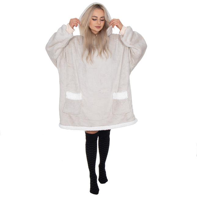 Oversized Fleece Deken/Trui - Oversized Deken - Oversized Trui - Hoodie - Capuchon - Lichtgrijs