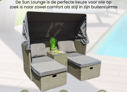 Loungesets - Sun Lounge  -  Tuinlounge - Zonne - Eiland -  Strandlounge -  Fauteuil Set - Strandbed  - Staal - Rotan - Grijs - 170x75/139x170 cm