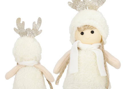 Kerstkabouter - Kerstdame - Kerstversiering - Witte Rendierkabouter - 25 cm