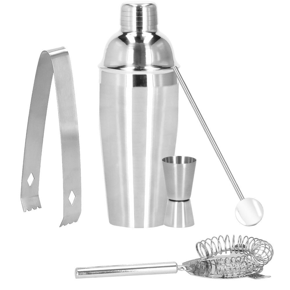 Cocktail Set | 5-Delige Cocktail Shaker Set | RVS | 750 ml | Giftbox | Zilverkleurig