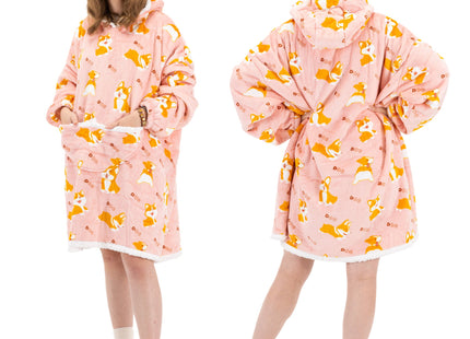 Hoodie Deken | Badjas | Deken Met Mouwen | One Size | Honden | Polyster | Roze | Bruin | Wit