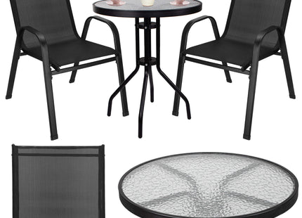 Tuinset - 3 Delig - 2 Stoelen - 1 Tafel - Metaal - Gehard Glas - Zwart