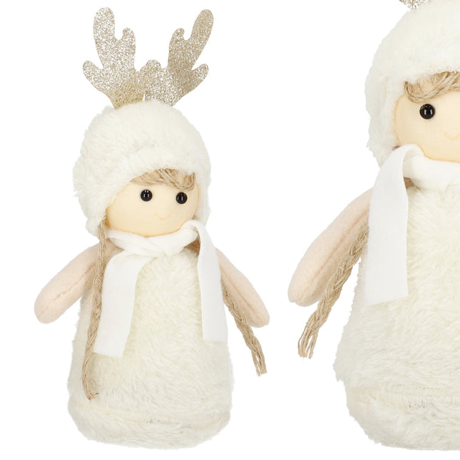 Kerstkabouter - Kerstdame - Kerstversiering - Witte Rendierkabouter - 25 cm