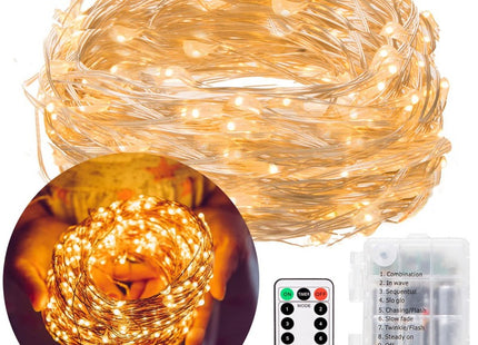 Draadverlichting Kerstverlichting | 9.9 m + 0.3 m Snoer | Batterij | Inclusief Afstandsbediening | 100 LED | Warm Wit