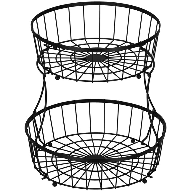 Fruitmand - Dubbel - Metalen Mand - Zwart - 32,5x30 cm