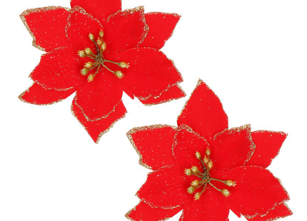 Kunstbloem - Ster van Bethlehem - Rood - Glitters - Clip
