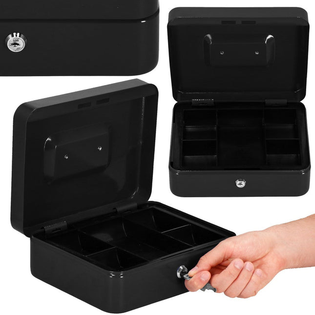 Geldkistje | Kluisje | Met Sleutel | Metaal | 30 x 24 x 9 cm | Zwart