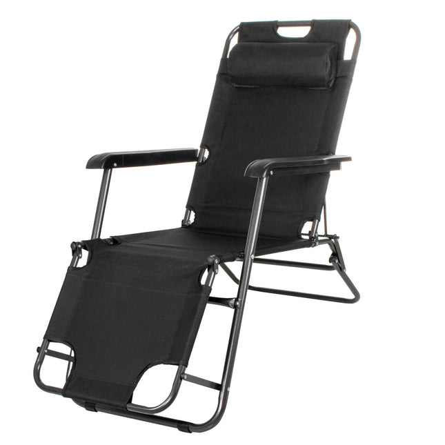 Tuinstoel | Ligstoel | Opvouwbaar | Verstelbaar | Ergonomische Hoofdsteun | Zwart