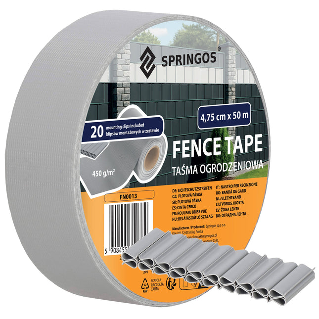 Vlechtband | Privacyfolie | Vlechtband Voor Tuinafsluiting | PVC | 50 m | 450 g/m² | 4,75 Cm | Grijs