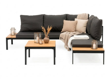 Tuinmeubelset - Loungeset - Tuinmeubilair - Bank - Stoelen - Tafel - Kussens - Zwart - Bruin - Staal - Hout - 150 Kg