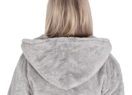 Badjas - Fleece - Lichtgrijs - Capuchon - Riem - Maat S/M