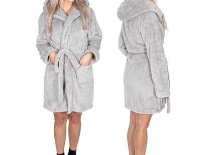 Badjas - Fleece - Lichtgrijs - Capuchon - Riem - Maat S/M