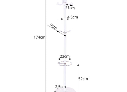 Staande Kapstok | Metaal | Marmer | 12 Haken | Wit | Zilver | 174 cm