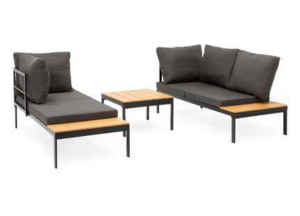 Tuinmeubelset - Loungeset - Tuinmeubilair - Bank - Stoelen - Tafel - Kussens - Zwart - Bruin - Staal - Hout - 150 Kg