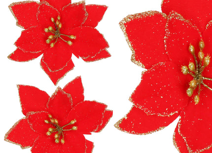 Kunstbloem - Ster van Bethlehem - Rood - Glitters - Clip