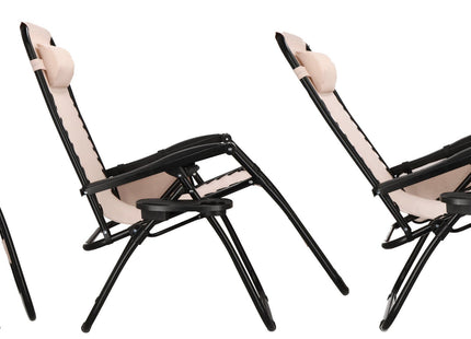 Tuinstoel | Ligstoel | Opvouwbaar | Verstelbaar | Ergonomische Hoofdsteun | Crème