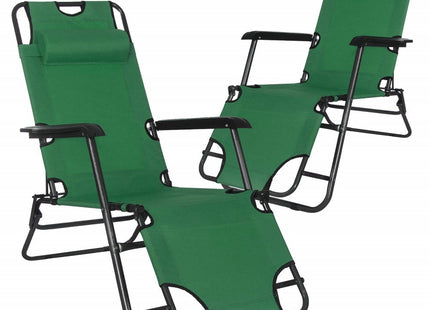 Tuinstoelen | Ligstoel | Ligbed | Verstelbaar | Inclusief Hoofdsteun | 2 Stuks | Groen