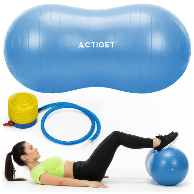 Fitnessballen - Peanut Bal - Yoga Bal - Pilates - Zwangerschap - Met Pomp - PVC - Blauw - 150 Kg - 22 Cm