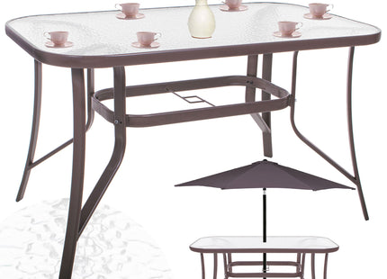Tuintafel | 120 x 70 x 70 cm | Buitentafel | Eettafel Buiten | Metaal | Gehard Glas | 100 KG | Bruin