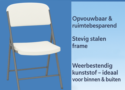 Klapstoel - Vouwstoel - Kampeerstoel - Opvouwbaar - Stoel - Kunststof - Waterbestendig - Wit - Grijs - Voor Binnen en Buiten - 4 Stuks